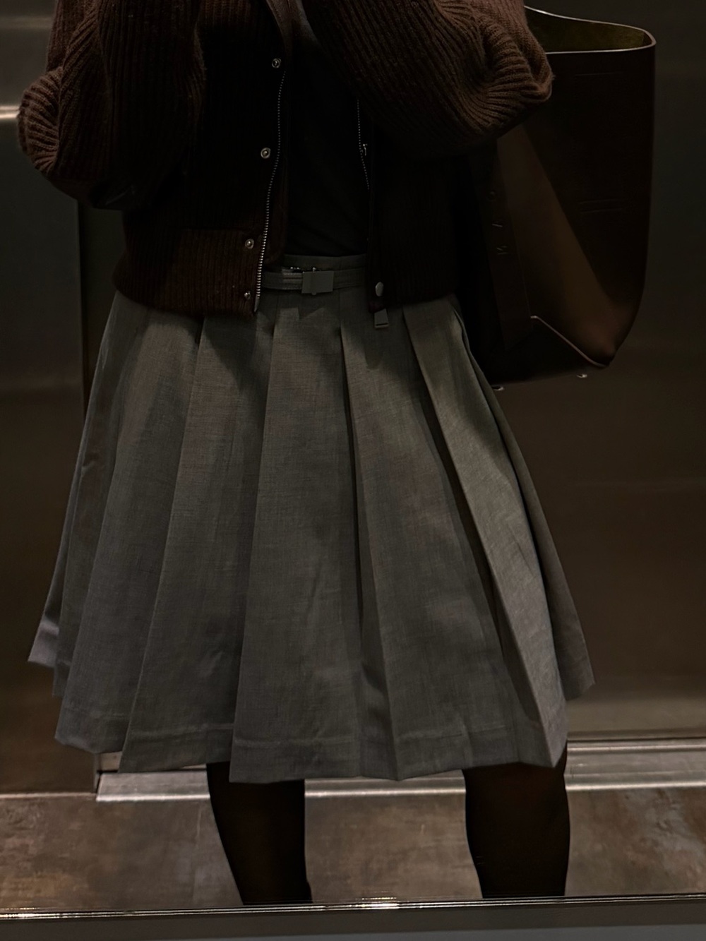 J. Crew Gray Pleated Prep Skirt with belt